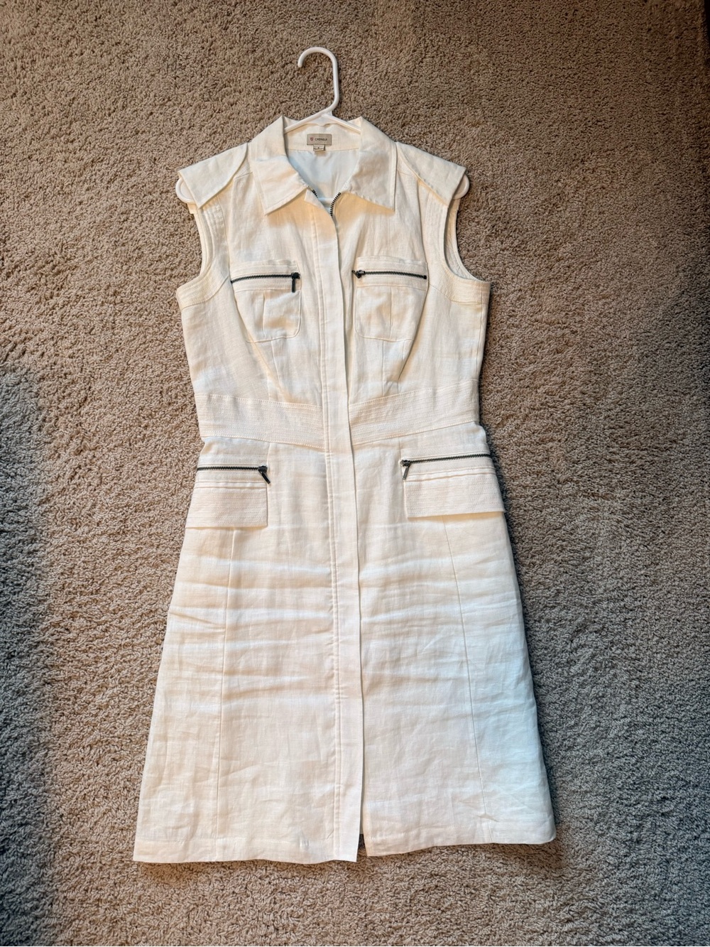Daniel Cremieux Cream Sleeveless Zip-Front Linen-Blend Dress